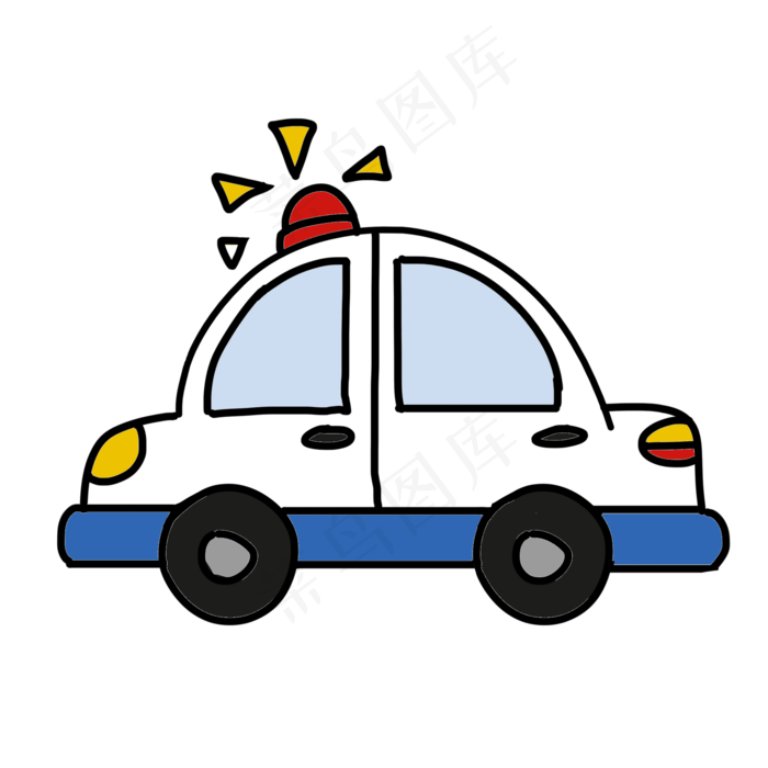 人民警察警车手绘卡通,免抠元素(2000*2000px 300 dpi )psd模版下载