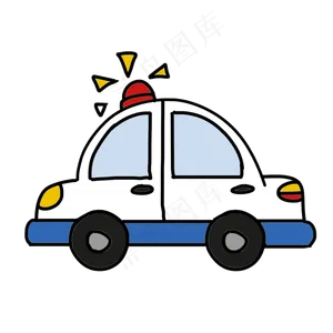 人民警察警车手绘卡通,免抠元素