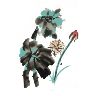 水墨荷花手绘装饰图案