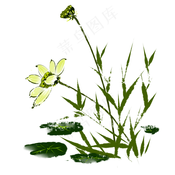 黄色荷花莲子装饰图案组合(2000X2000(DPI:299))psd模版下载