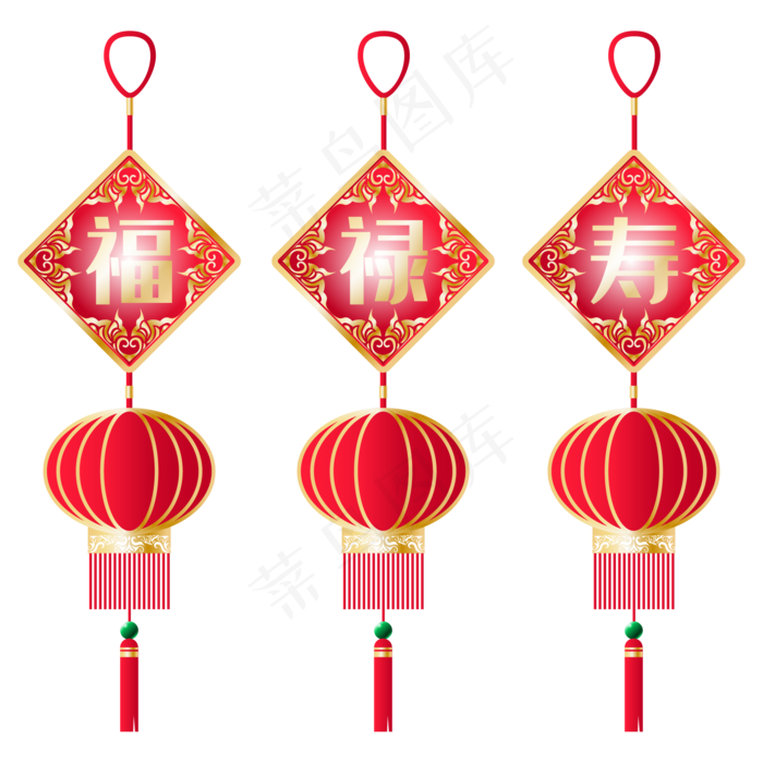 红色福禄寿灯笼,免抠元素(2000*2000px 300 dpi )ai矢量模版下载
