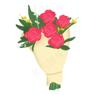 手绘情人节玫瑰花束PNG元素