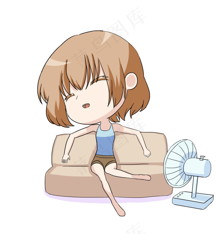 夏季大暑小暑吹风扇的小女孩插画