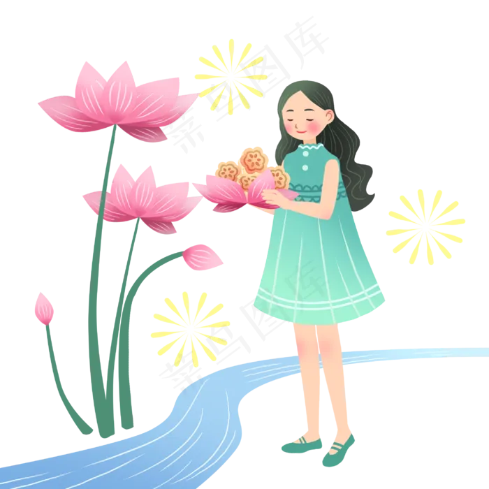 中秋节拿着月饼女孩(3000X3000(DPI:300))psd模版下载