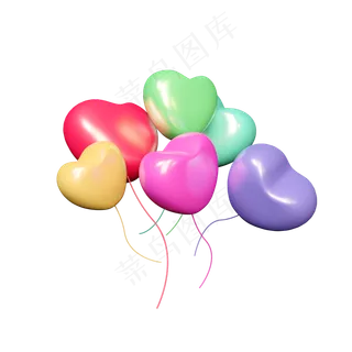 2.14情人节C4D多彩爱心气球免抠图�