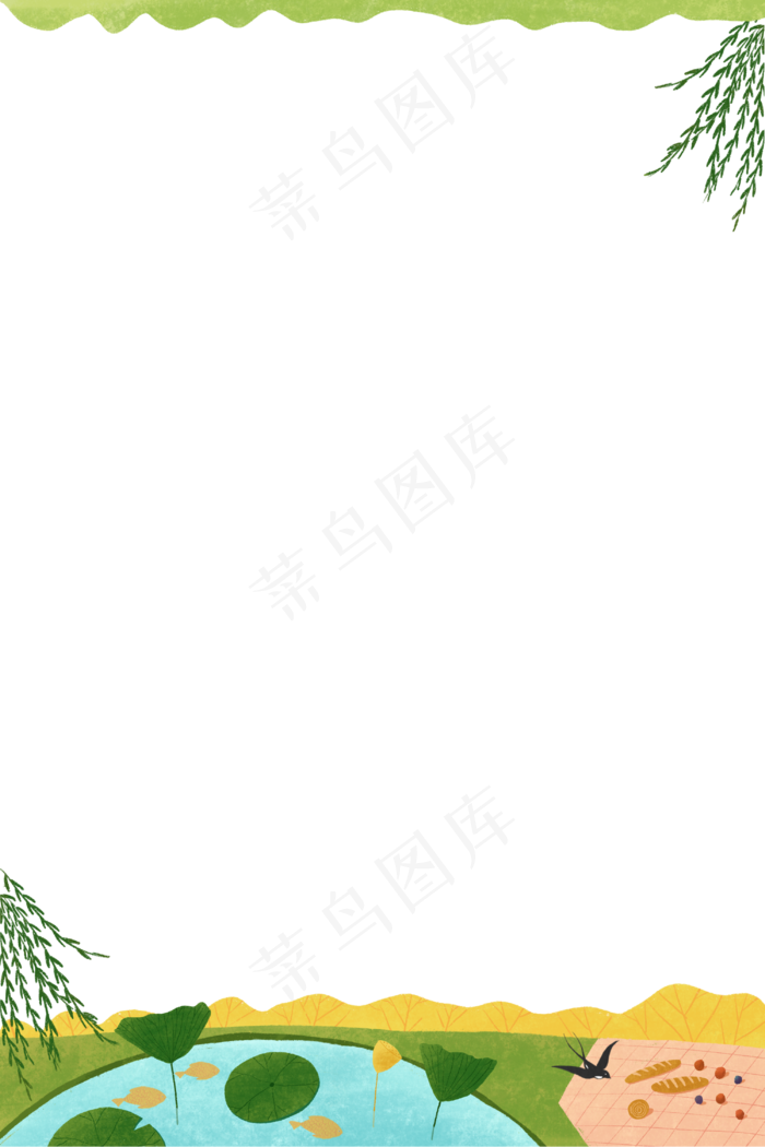 春天荷花池塘风景PNG装饰边框(3000X4500(DPI:300))psd模版下载
