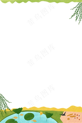 春天荷花池塘风景PNG装饰边框