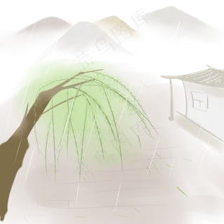 灰色创意清明柳树元素