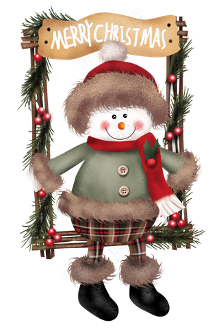 手绘圣诞藤圈雪人,免抠元素