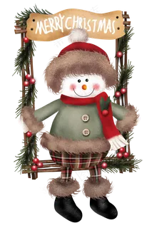 手绘圣诞藤圈雪人,免抠元素 手绘圣诞藤圈雪人,免抠元素