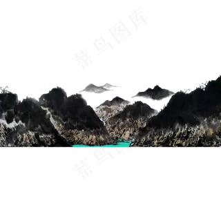 国画山水水墨碧潭PNG风景