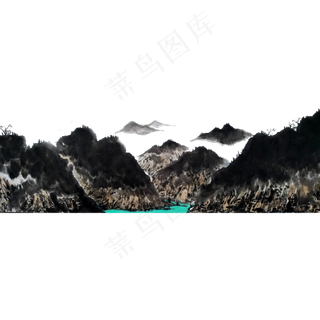 国画山水水墨碧潭PNG风景