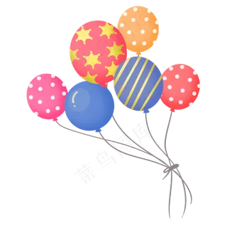 节日儿童多彩气球系在一起