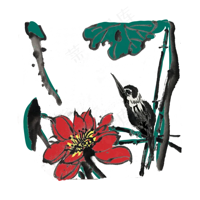 夏季水墨荷花手绘素材(4000X4000(DPI:300))psd模版下载