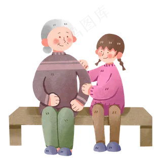 手绘2020年新春早安祖孙同乐,免抠元素