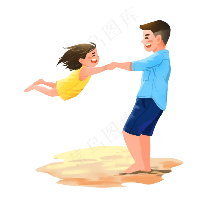 爸爸和女儿沙滩开心玩耍(2000X2000(DPI:300))psd模版下载