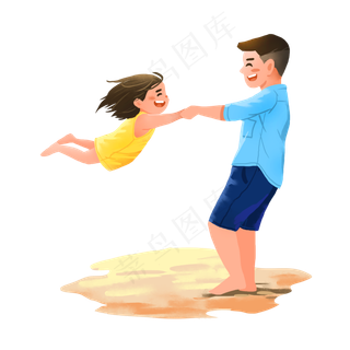 爸爸和女儿沙滩开心玩耍