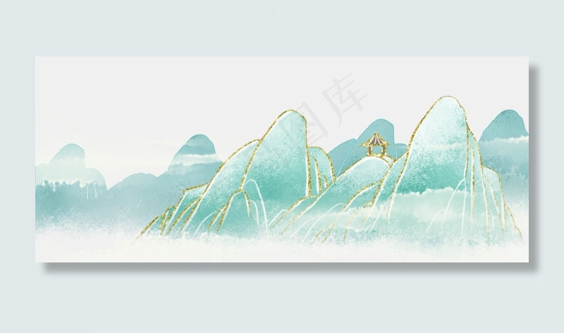 烫金山水中国风水墨山水(1920X800(DPI:300))psd模版下载