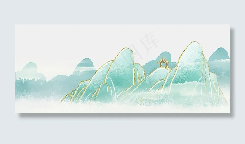 烫金山水中国风水墨山水(1920X800(DPI:300))psd模版下载