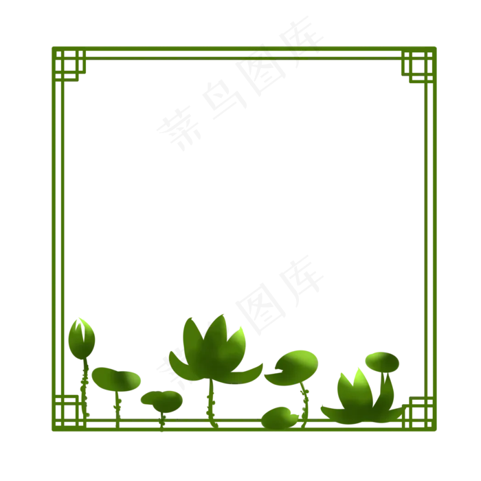 中国风绿色荷花边框(2000X2000(DPI:300))psd模版下载