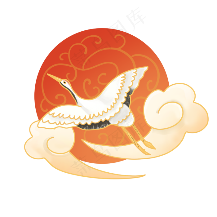 祥云仙鹤国潮装饰