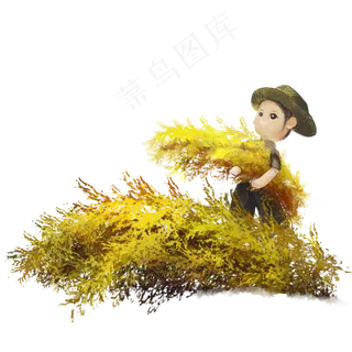 秋天秋季收稻谷谷堆抱谷穗的卡通