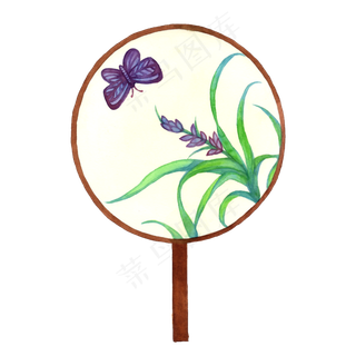 水彩手绘扇子装饰画,免抠元素