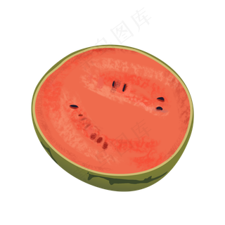 半个手绘写实西瓜psd透明底