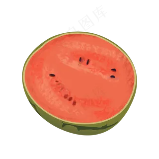 半个手绘写实西瓜psd透明底 半个手绘写实西瓜psd透明底