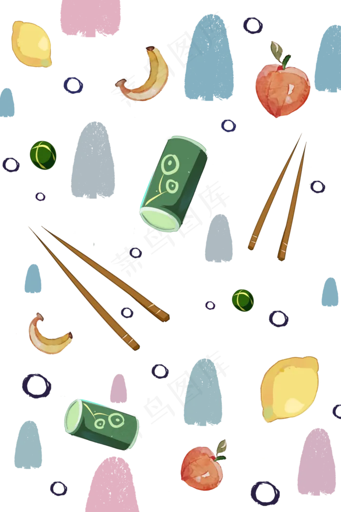 夏日印花底纹水果,免抠元素(3543X5315(DPI:200))psd模版下载