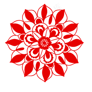红色新年花纹剪纸,免抠元素