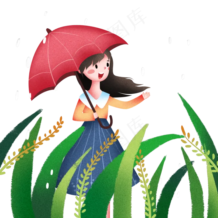 谷雨打伞的小女孩(2000X2000(DPI:299))psd模版下载