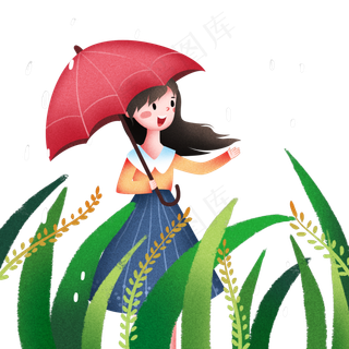 谷雨打伞的小女孩