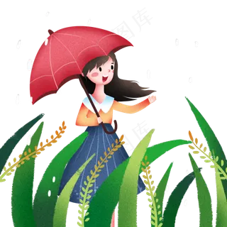 谷雨打伞的小女孩