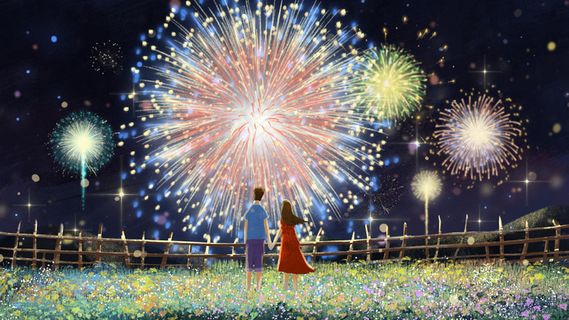 情人节浪漫烟花星空治愈系