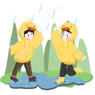 鸭子雨衣雨水节气,免抠元素