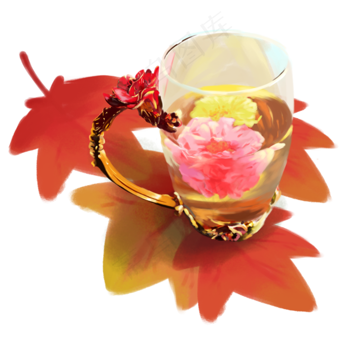 秋季养生花茶菊花茶枫叶杯子玫瑰