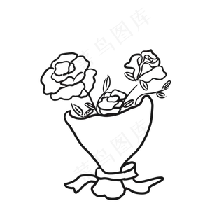 美丽的玫瑰花束简笔画,免抠元素