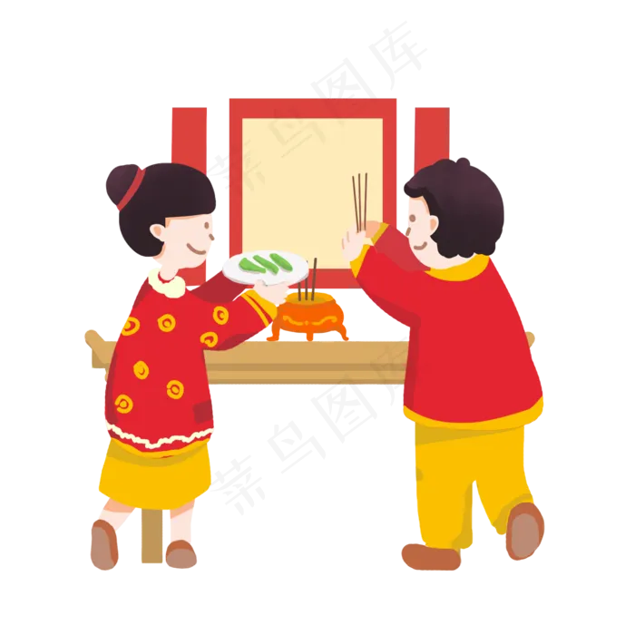 小年习俗祭灶手绘风格插图,免抠元素