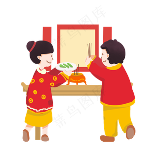 小年习俗祭灶手绘风格插图,免抠元素