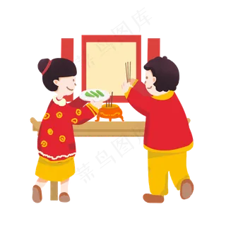 小年习俗祭灶手绘风格插图,免抠元素