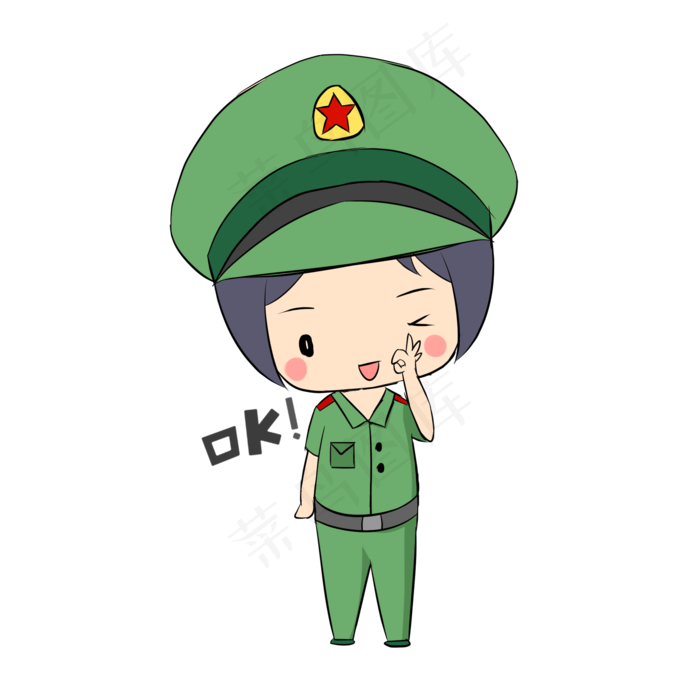 党建表情OK女军人插画
