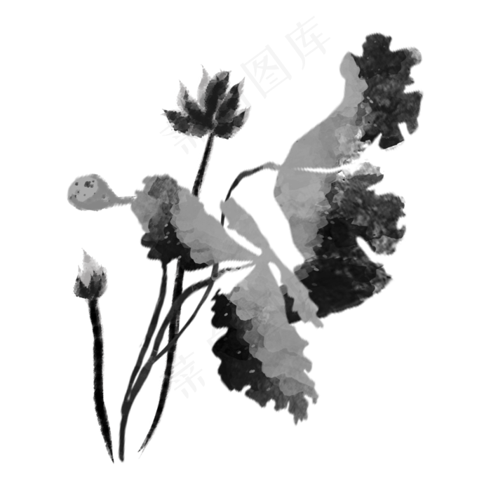手绘中国风水墨画荷花PNG素材