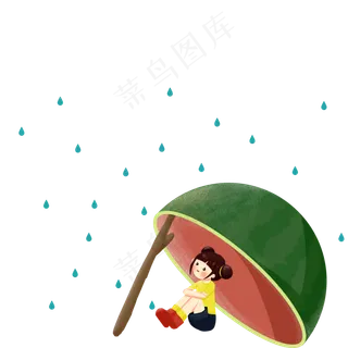 小女孩躲在西瓜下面免抠图