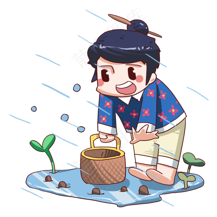 手绘谷雨播种插画