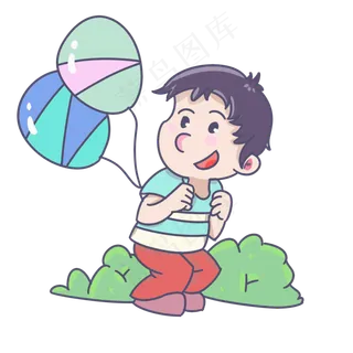 儿童节玩耍的小男孩手绘