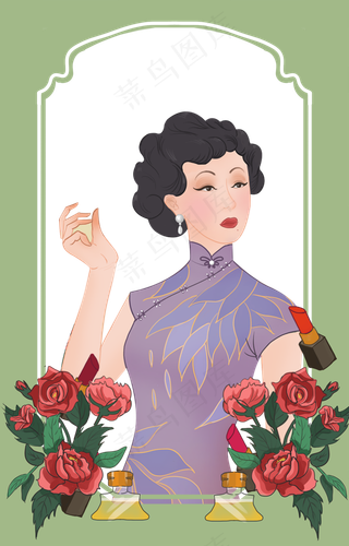 浅绿色框后面的民国女孩