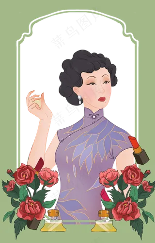 浅绿色框后面的民国女孩