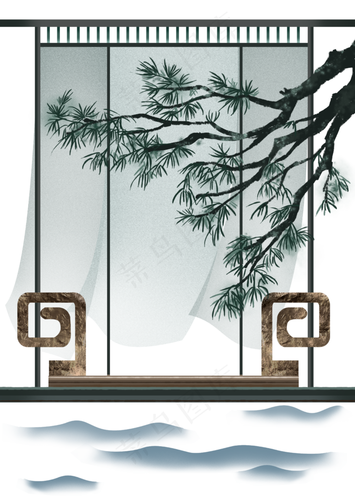 新中式水墨场景插图(2480X3508(DPI:300))psd模版下载