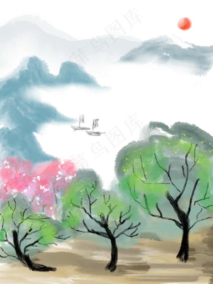 荷花水墨植物(1500X2000(DPI:300))psd模版下载